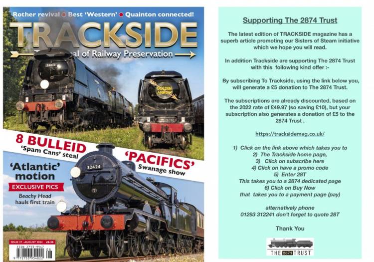 Sisters of Steam feature in the latest Trackside Magazine who are also  supporting The 2874 Trust 